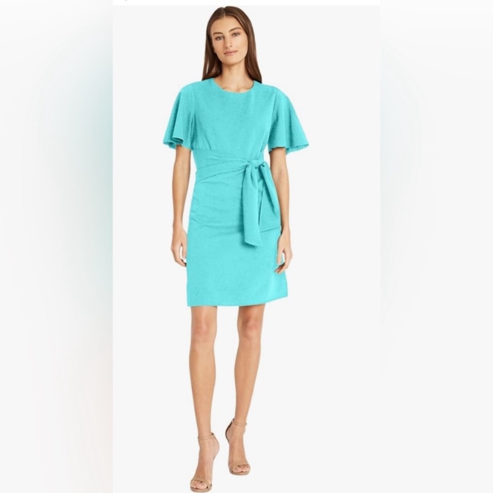 Donna Morgan Elegant Turquoise Dress with Tie Waist